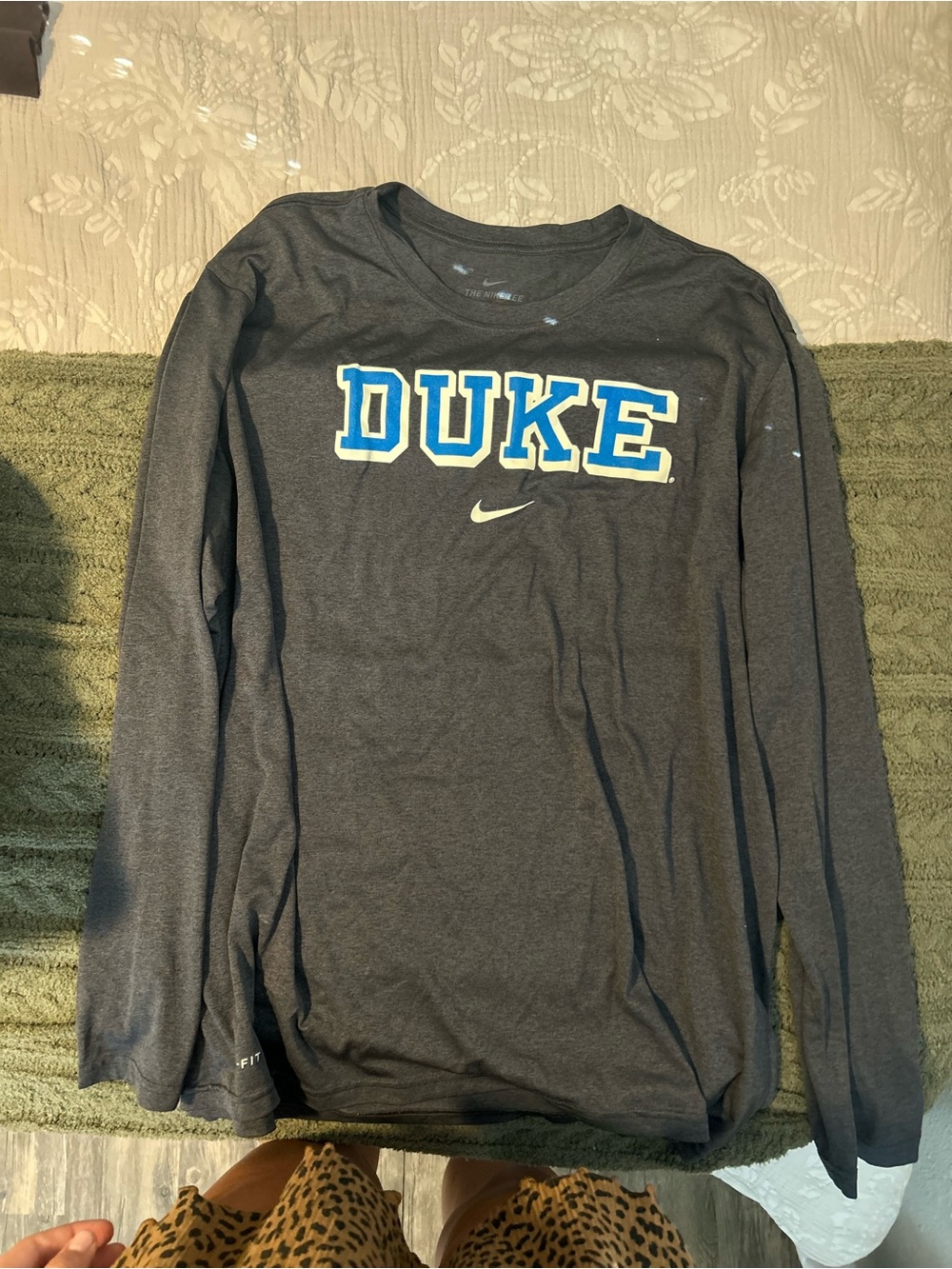 Nike Charcoal Long-Sleeve Crewneck with Blue and White DUKE Logo